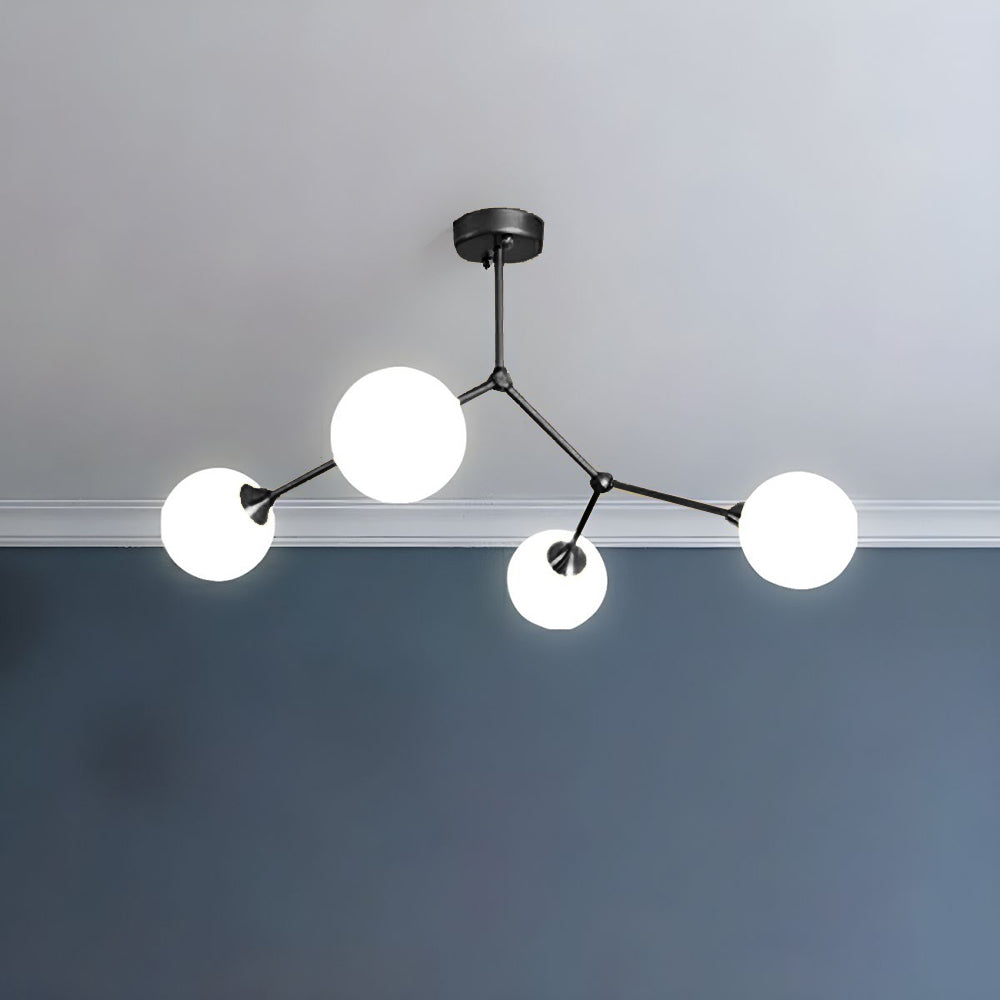 Black Valentina branching chandelier with four white globes