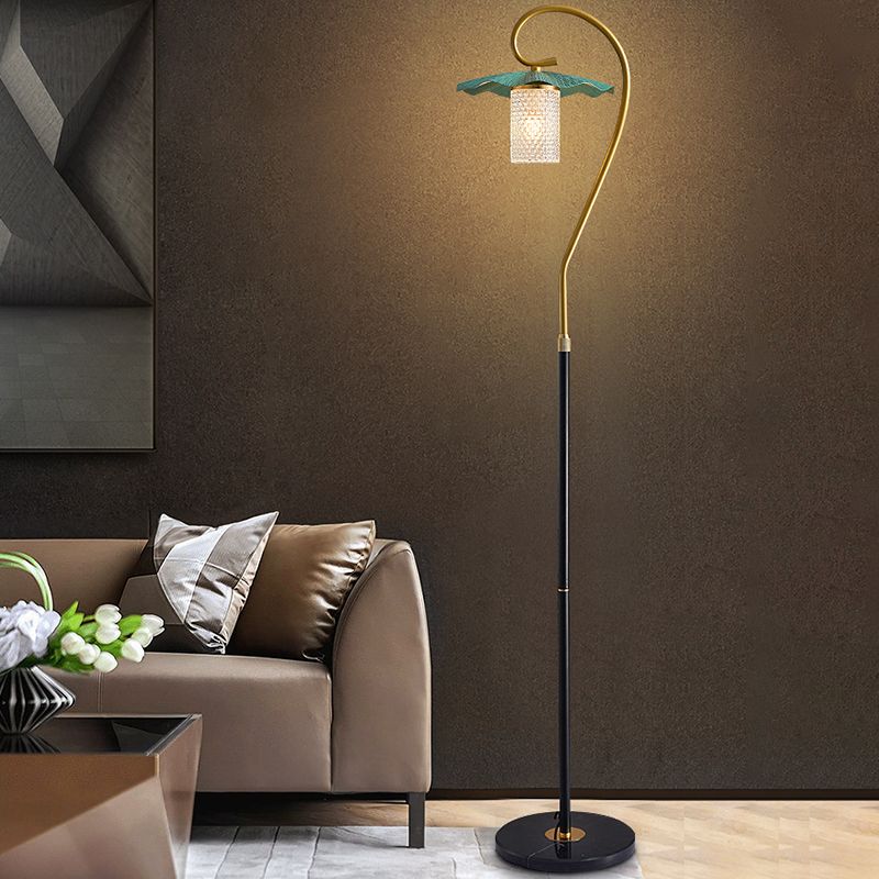 Carins Retro Lotus Metal Acrylic Floor Lamp, Gold/Green/Light - Cueteks