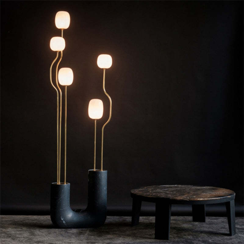 Russo Artistic Ball Glass Metal Floor Lamp, Black/White - Cueteks