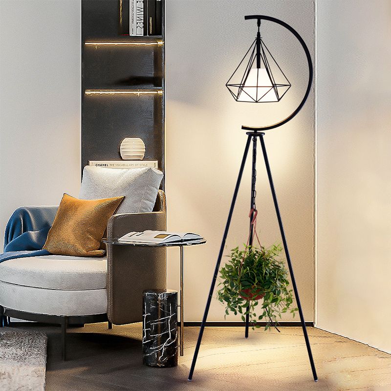 Eryn Diamond Designer Tripod Floor Lamp, Metal, Black/Gold - Cueteks