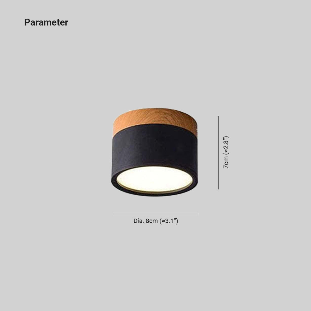 Morandi dimension picture showing a black cylinder, diameter 8 cm and height 7 cm, without a wattage label.
