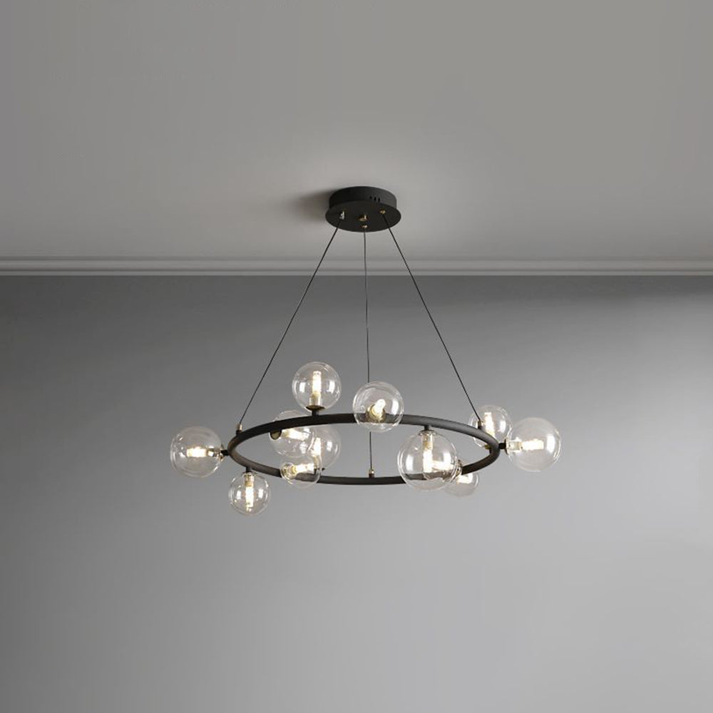 Valentina Modern Glass Globe Ring Chandelier, Gold/Black - Cueteks