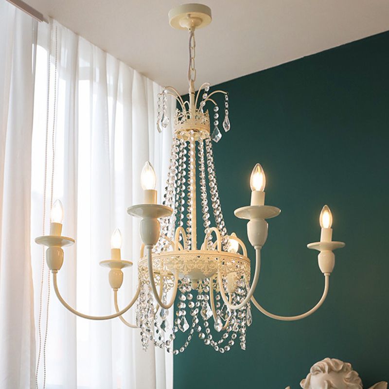 Silva Pendant Light Candle French, Crystal/Metal, White, Bedroom - Cueteks
