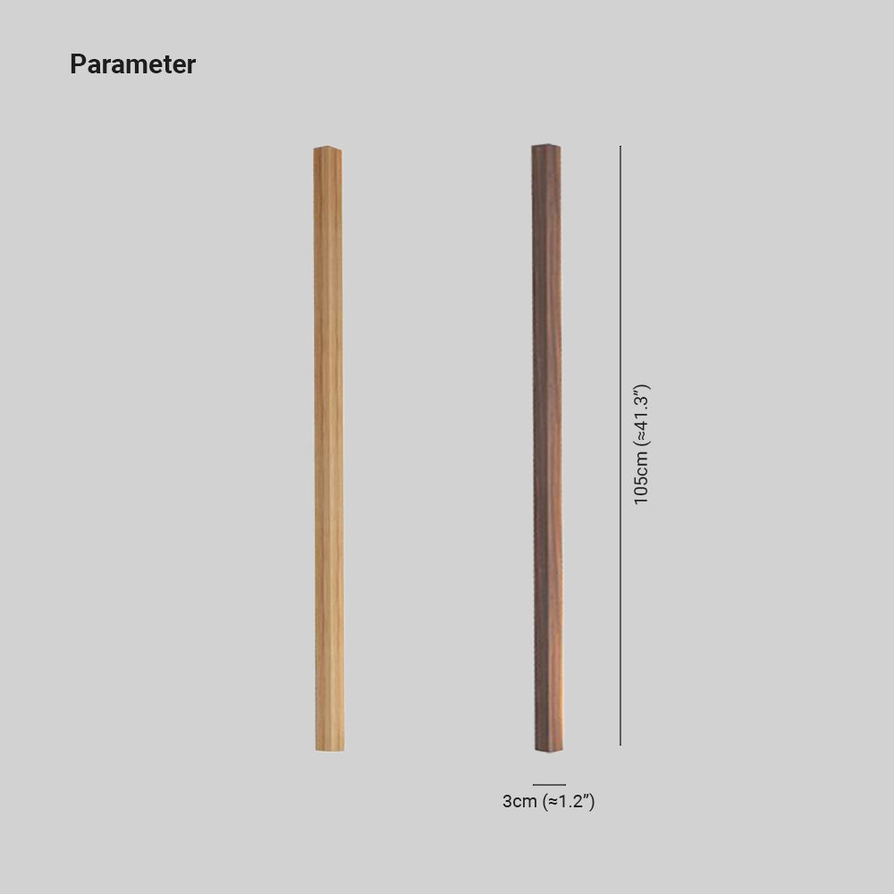Dimension guide for light and dark wood bars showing 105 cm height and 3 cm width, approximately 41.3 and 1.2 inches