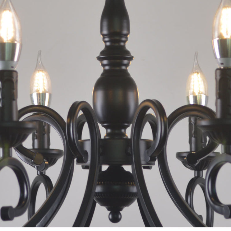 Silva Creative Retro Candle Chandelier Black Metal Bedroom - Cueteks