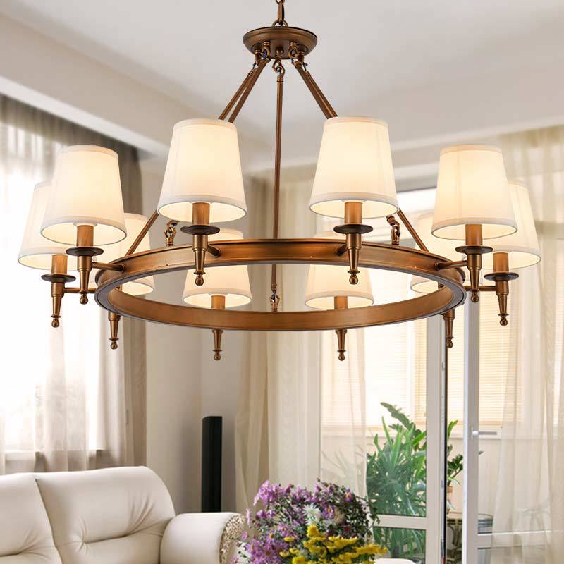 Alessio Vintage Ring Metal/Fabric Chandelier, Black/Copper - Cueteks