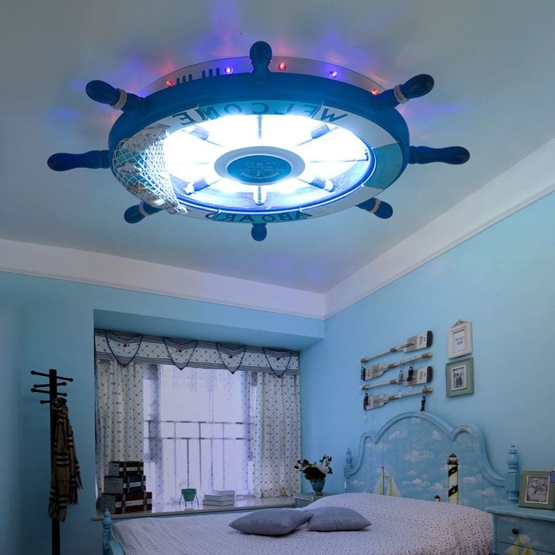 Quinn Modern Rudder Metal Flush Mount Ceiling Light White/Blue Bedroom - Cueteks