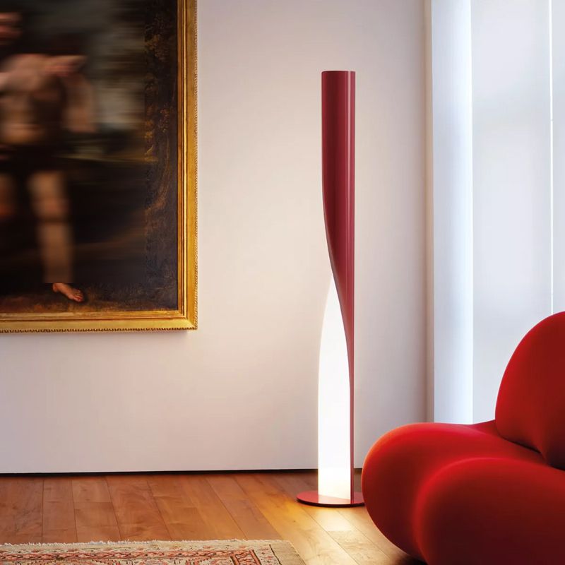 Edge Modern Minimalist Twisted Cylinder Metal Floor Lamp, White/Red/Gray/Gold - Cueteks