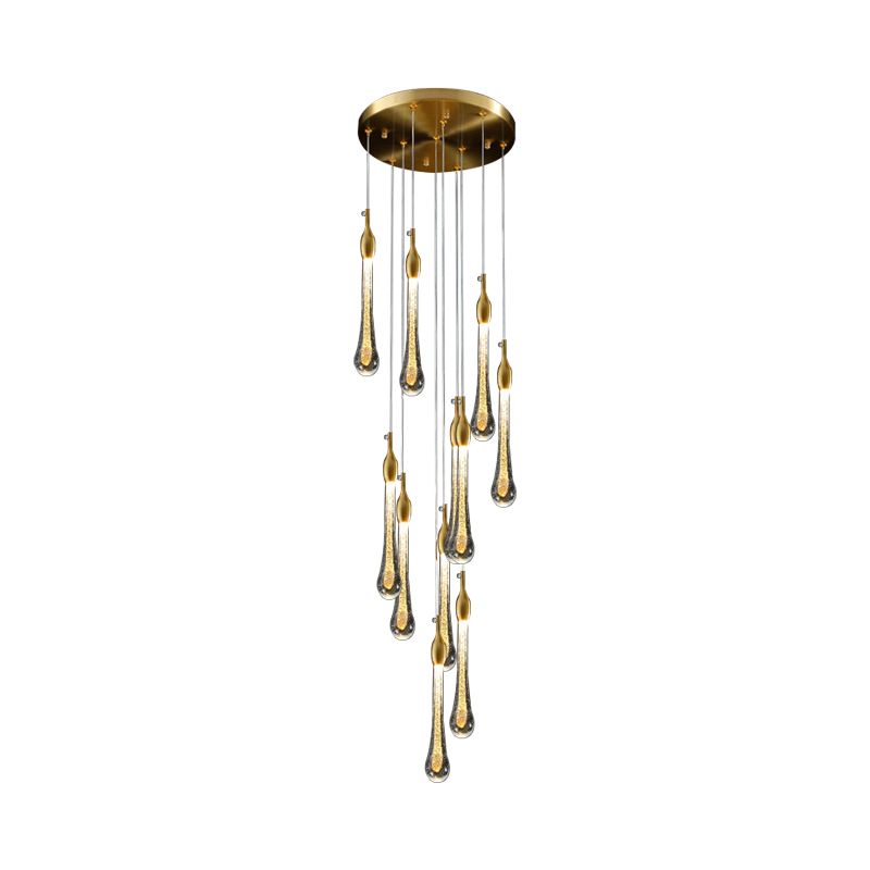 Hailie Modern Teardrop Metal Crystal Chandelier Gold Corridor - Cueteks