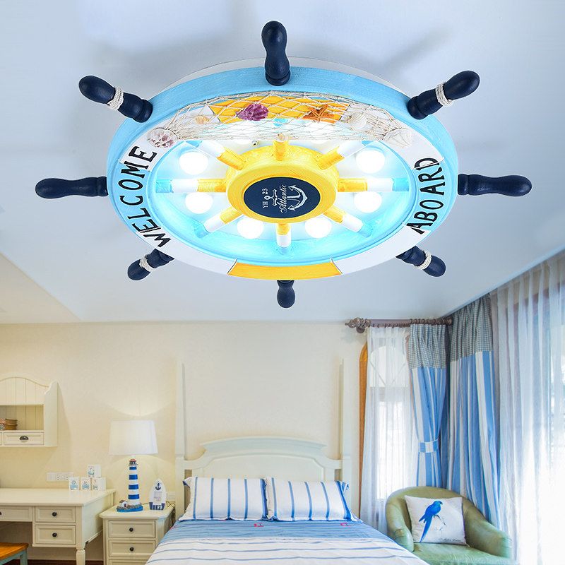 Quinn Modern Rudder Metal Flush Mount Ceiling Light White/Blue Bedroom - Cueteks