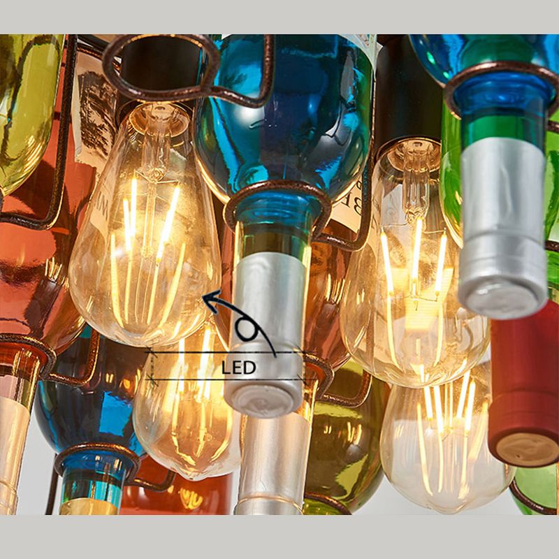 Hailie Antique Wine Bottle Metal/Glass Colorful Pendant Light - Cueteks