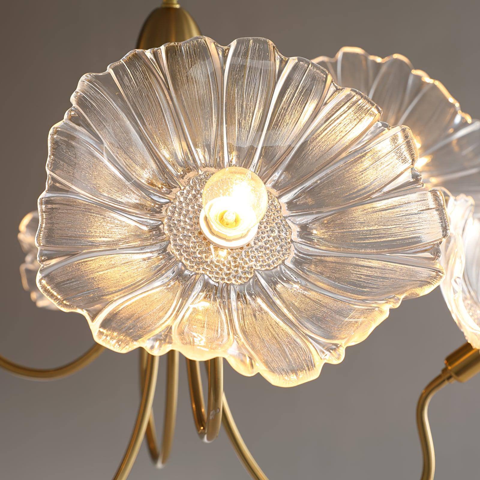 Clear glass flower close-up with visible bulb