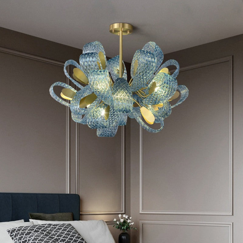 Hailie Vintage Art Deco Blue Glass Chandelier Living Room - Cueteks