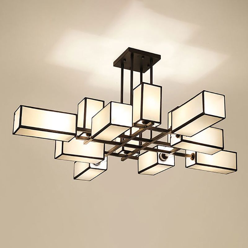Black 12-Light Lacey chandelier with layered fabric shades