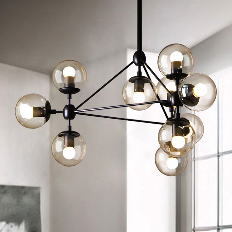 Ten-light black Valentina bubble chandelier in a bright room