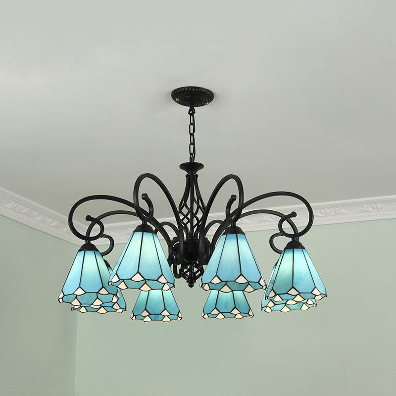 Silva Tiffany Mediterranean Branch Metal Chandelier, White/Blue/Navy Blue - Cueteks