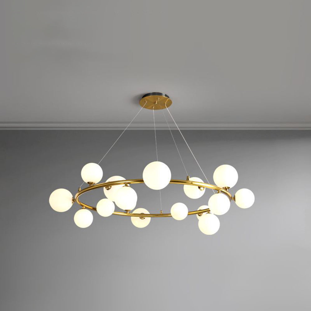 Valentina Modern Glass Globe Ring Chandelier, Gold/Black - Cueteks