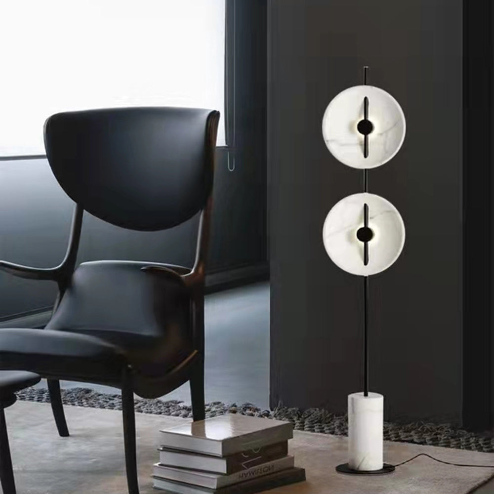 Salgado Modern Nordic Round Marble/Metal  Floor Lamp, White - Cueteks