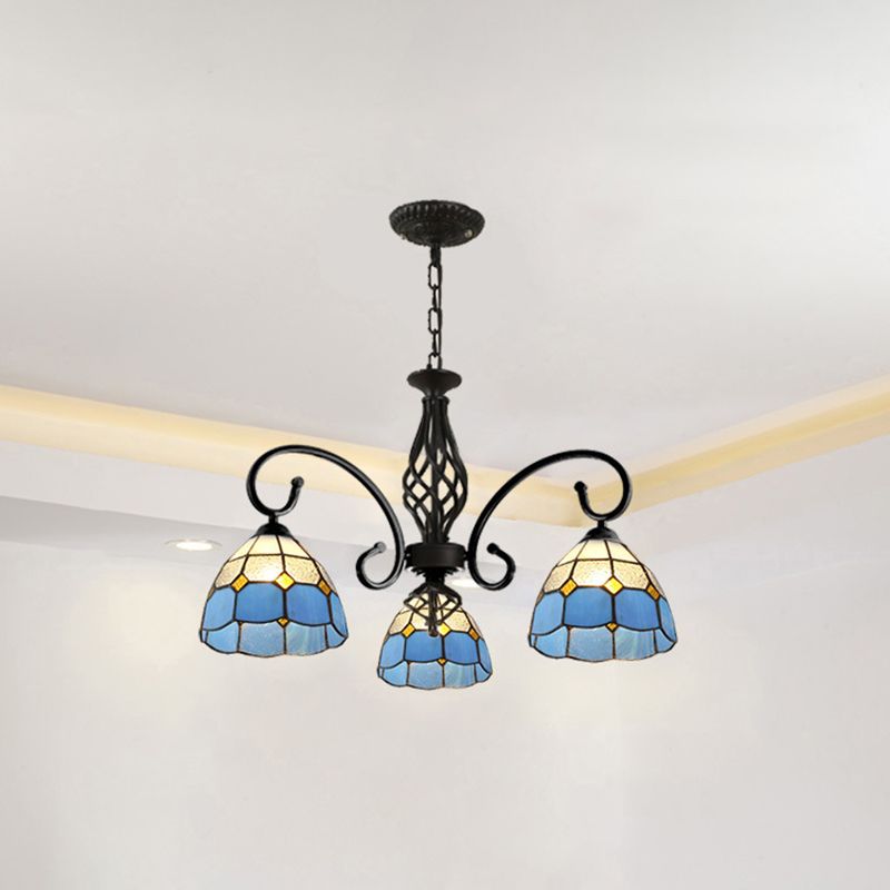 Silva Tiffany Mediterranean Branch Metal Chandelier, White/Blue/Navy Blue - Cueteks