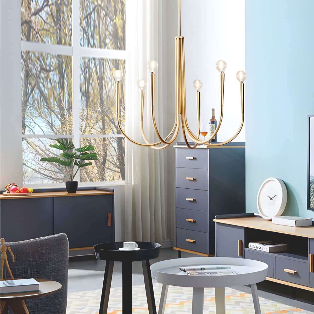 Hailie Modern Minimalist Chandelier Dinning Room, Black/Gold - Cueteks