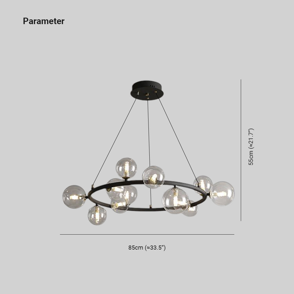Valentina Modern Glass Globe Ring Chandelier, Gold/Black - Cueteks