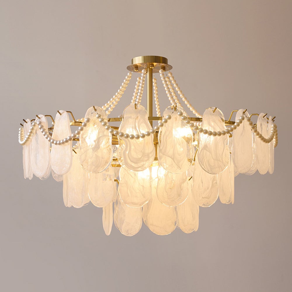 Kirsten Elegant Pearl/Glass/Metal Chandelier, White - Cueteks