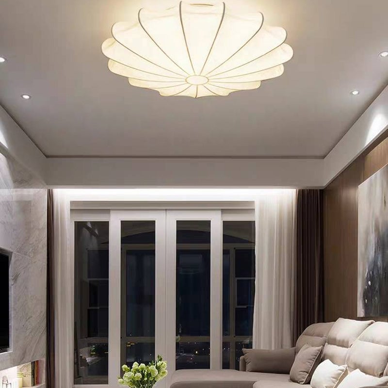 Renée Modern Elagant Round Metal/Fabric Flush Mount Ceiling Light, White - Cueteks