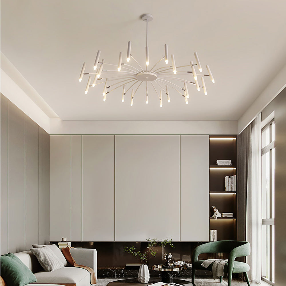 Evette Modern Blown Linear Metal Chandelier, White/Black - Cueteks