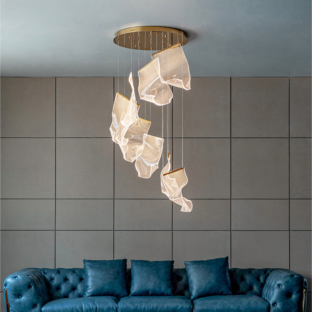 Marylin Artistic Acrylic Silk Chandelier, Gold - Cueteks