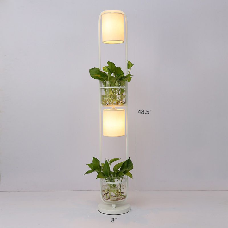 Eryn Simple Cylinder 2-Light Heads Floor Lamp with Planters, Black/White/Gold - Cueteks
