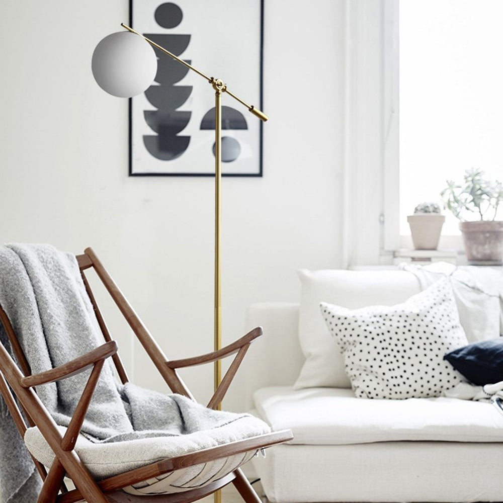 Valentina Arc Floor Lamp, Frosted Glass & Metal - Cueteks
