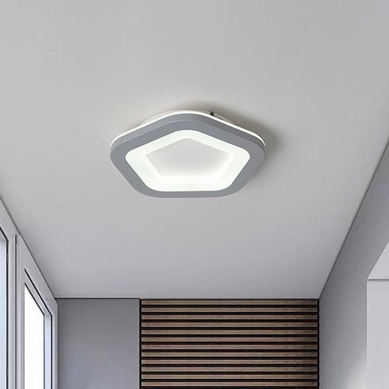 Rounded pentagon gray ceiling light with a white-lit inner outline and pale center