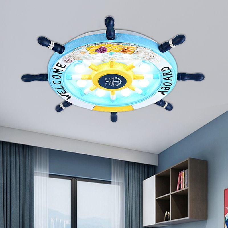 Quinn Modern Rudder Metal Flush Mount Ceiling Light White/Blue Bedroom - Cueteks