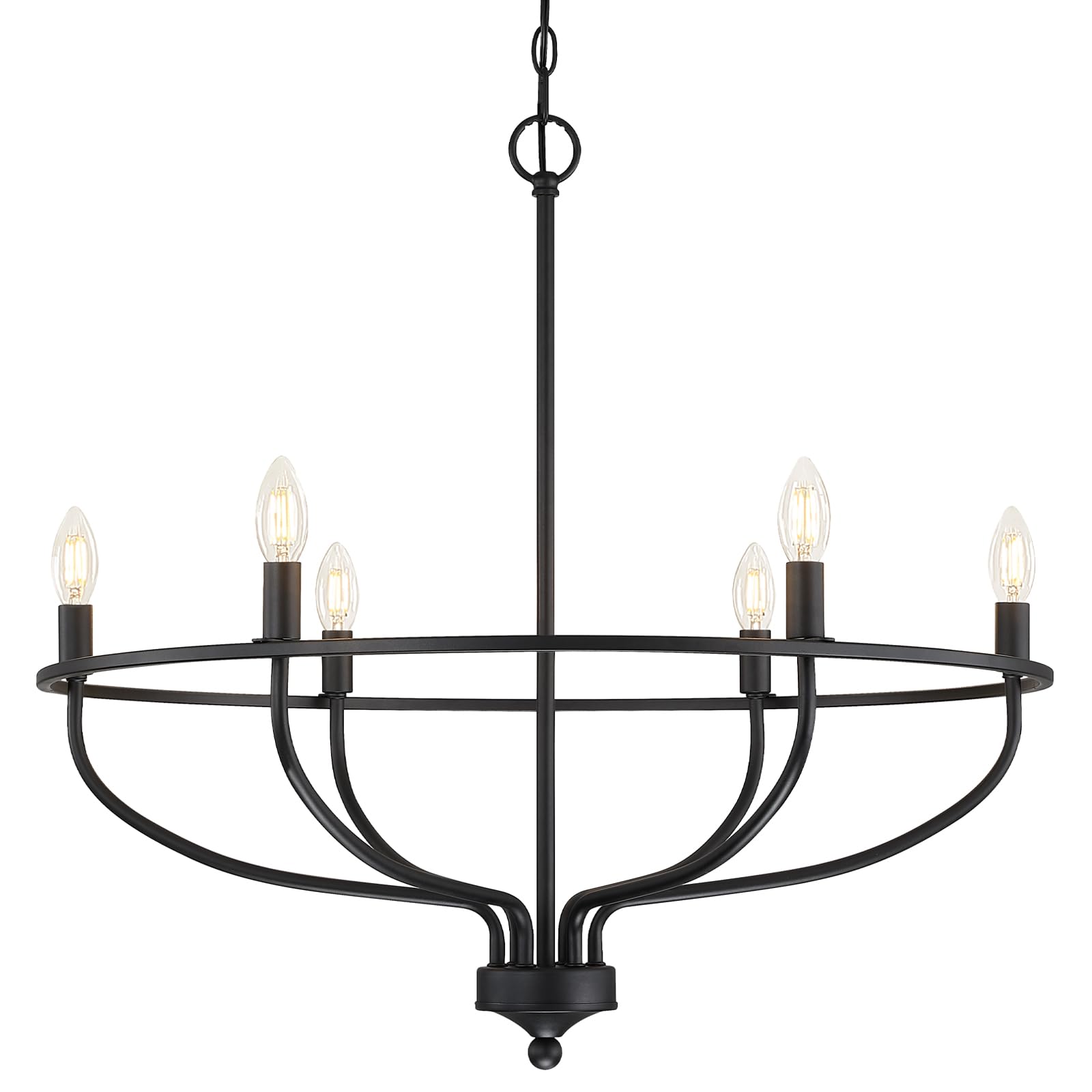 Silva black six-head ring chandelier on a plain background