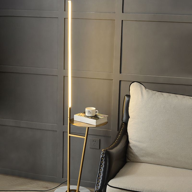 Edge Linear Floor Lamp With Table, Metal, Black/White/Gold - Cueteks