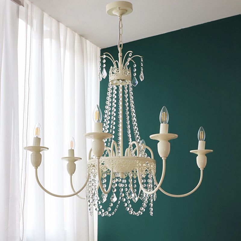 Silva Pendant Light Candle French, Crystal/Metal, White, Bedroom - Cueteks