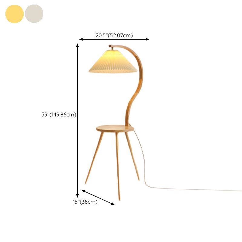 Ozawa Modern Pleated Wood Fabric Bedside Table Floor Lamp - Cueteks
