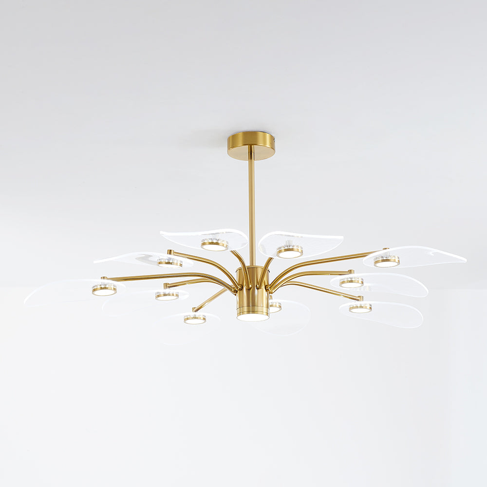 Carins Art Deco Leaf Metal/Acrylic Chandelier, Gold - Cueteks