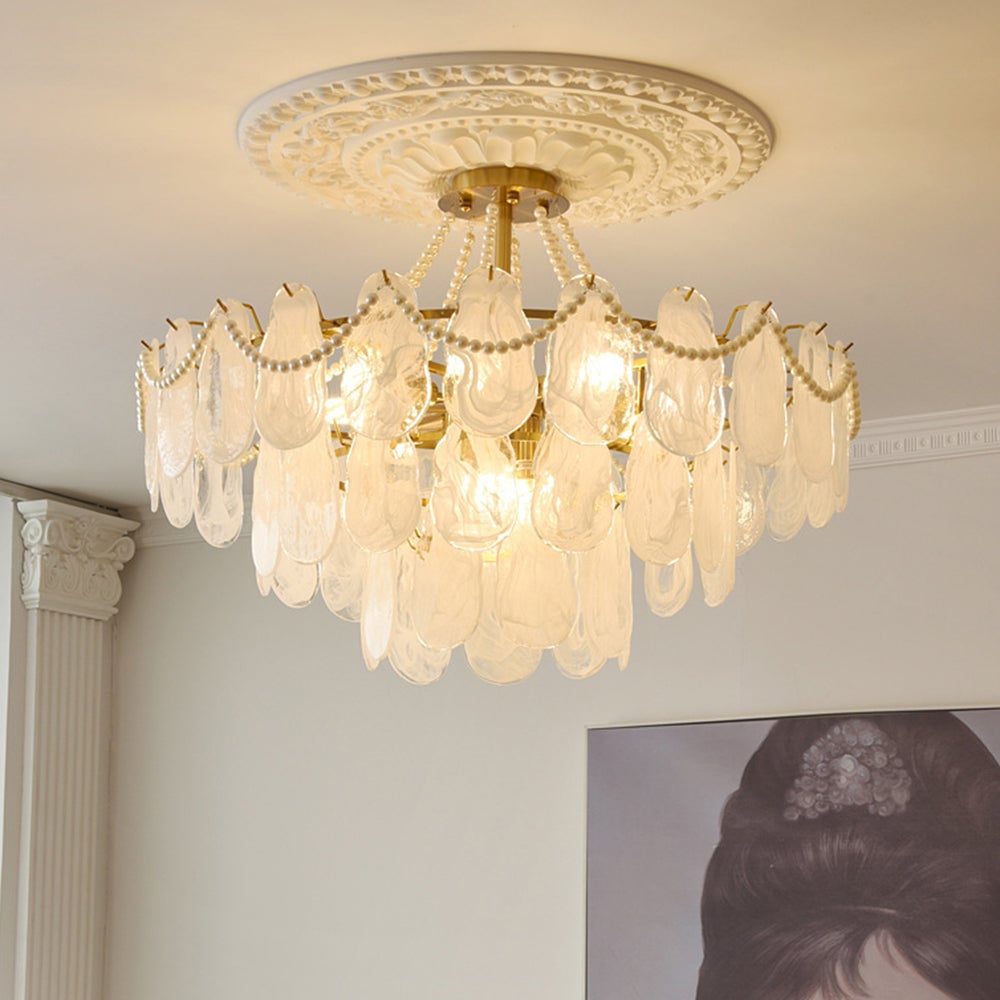 Kirsten Elegant Pearl/Glass/Metal Chandelier, White - Cueteks