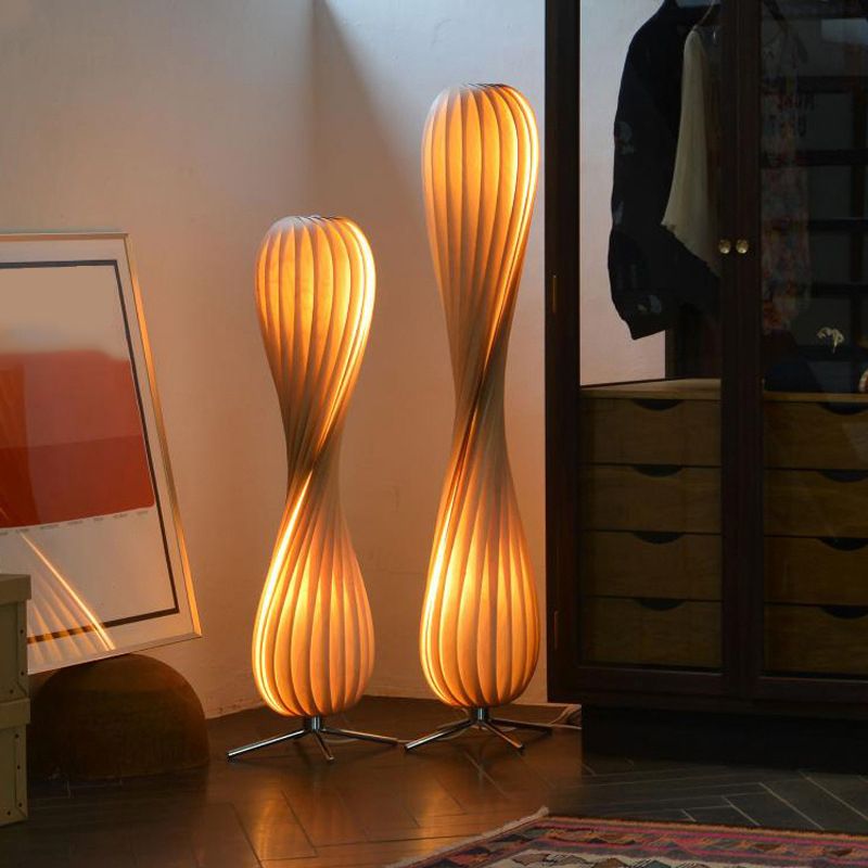 Ozawa Modern Twisted Wood Floor Lamp Wood Color - Cueteks