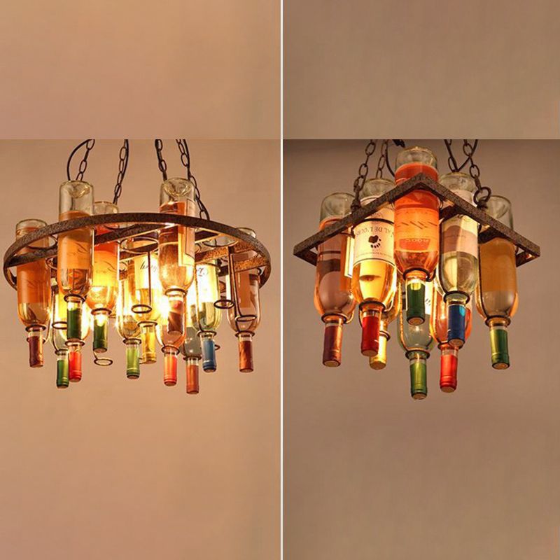 Hailie Antique Wine Bottle Metal/Glass Colorful Pendant Light - Cueteks