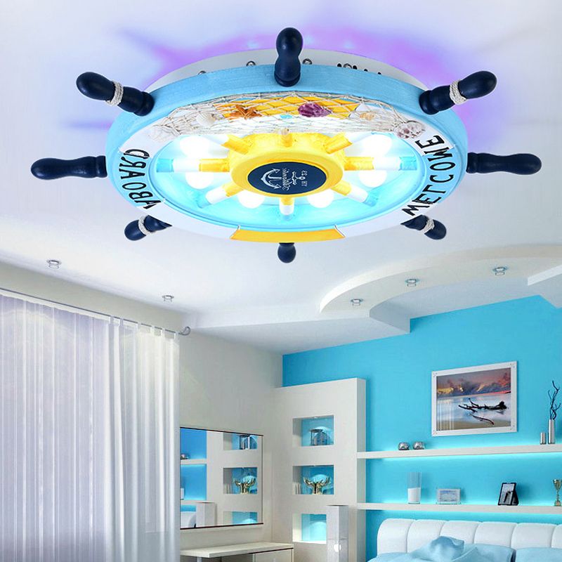 Quinn Modern Rudder Metal Flush Mount Ceiling Light White/Blue Bedroom - Cueteks