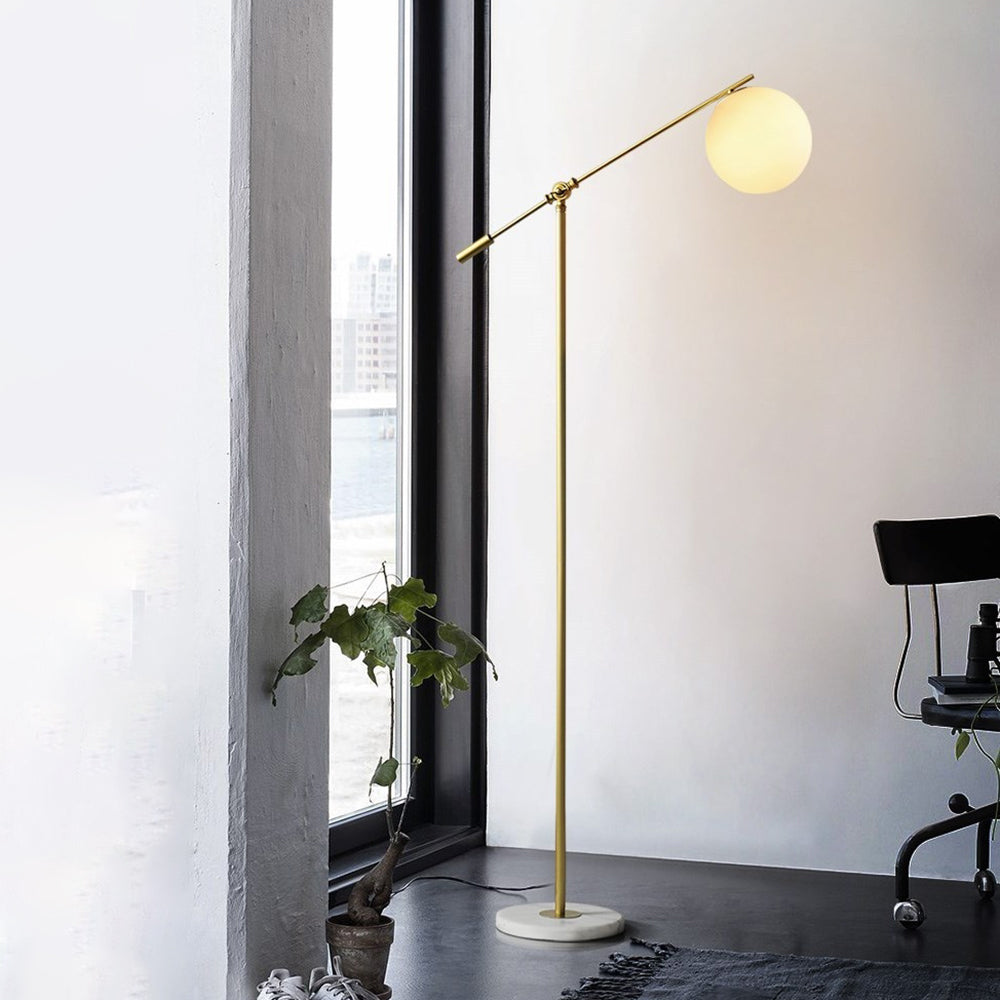 Valentina Arc Floor Lamp, Frosted Glass & Metal - Cueteks