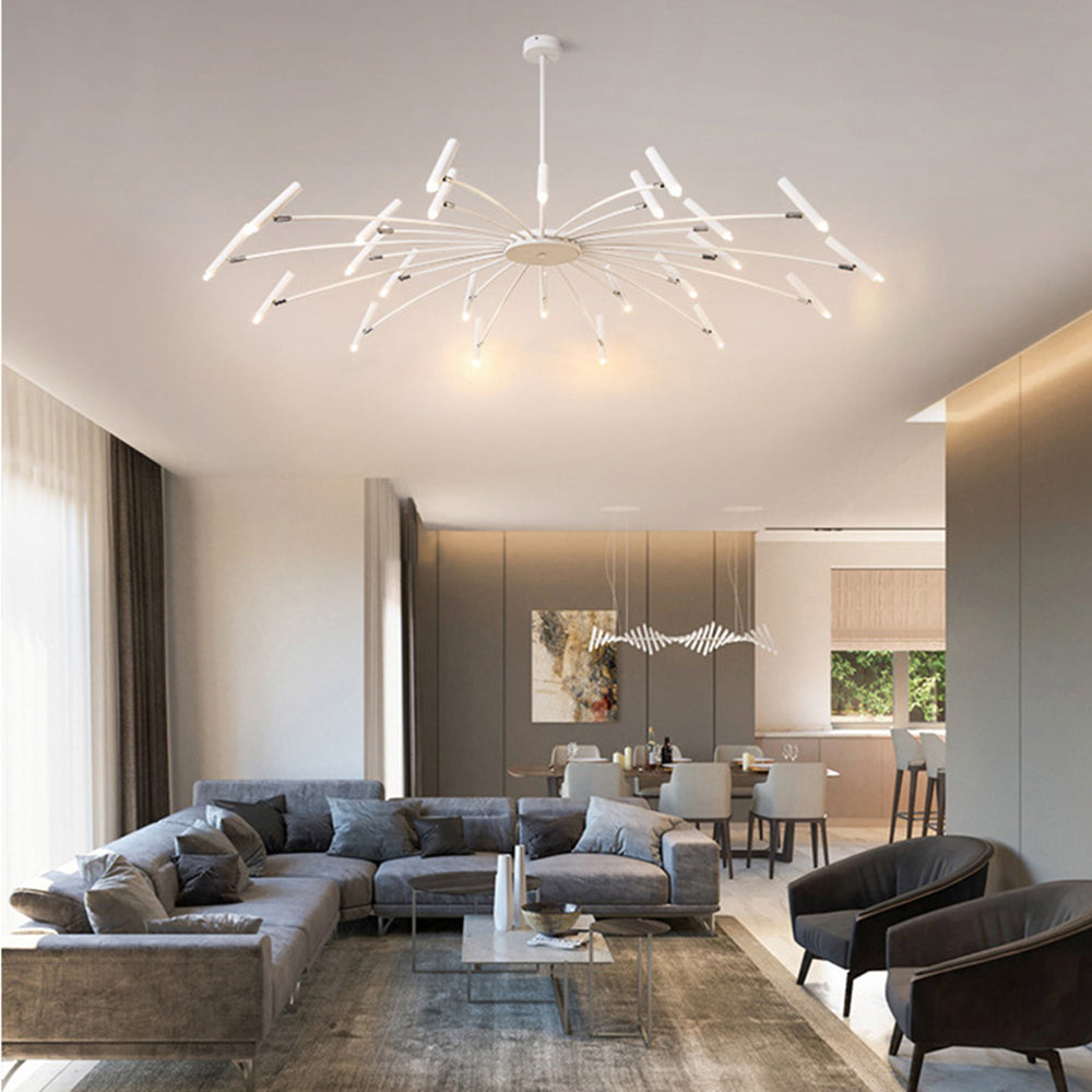 Evette Modern Blown Linear Metal Chandelier, White/Black - Cueteks