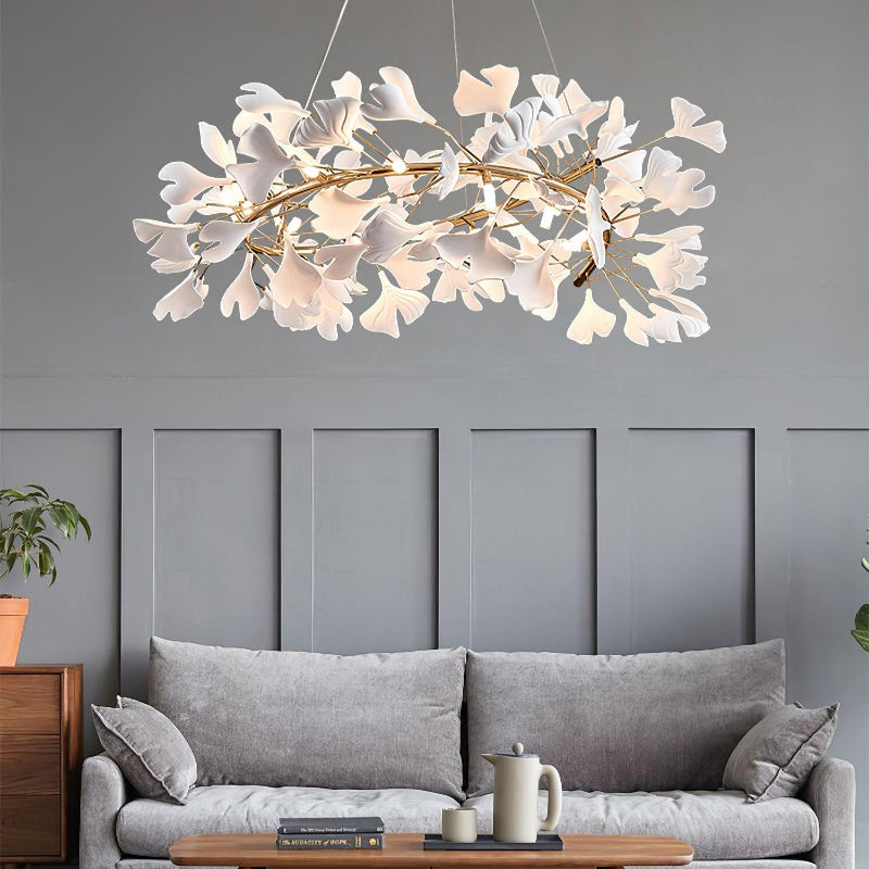 Olivia GinkLuxe Modern Golden LED Chandelier, Metal & Ceramic - Cueteks