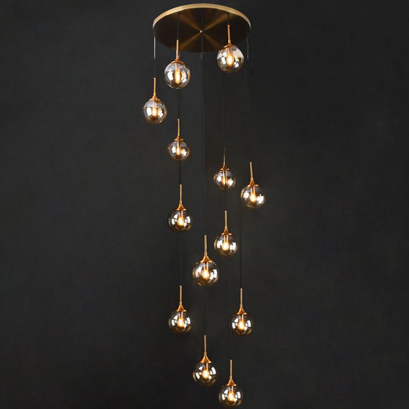 Hailie Modern Spiral Ball Glass Staircase Chandelier, Clear/Amber/Smoke Gray - Cueteks