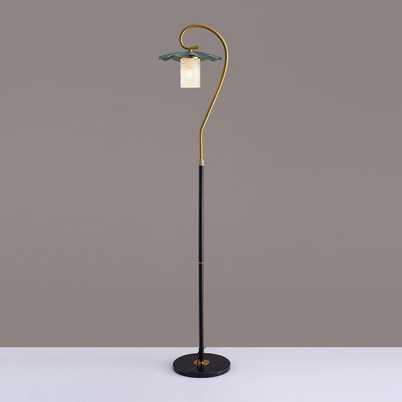 Carins Retro Lotus Metal Acrylic Floor Lamp, Gold/Green/Light - Cueteks