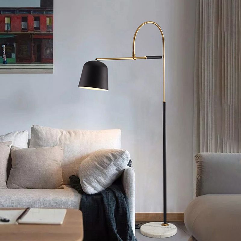 Salgado Modern Arc Bowl Metal Floor Lamp, Black/White - Cueteks