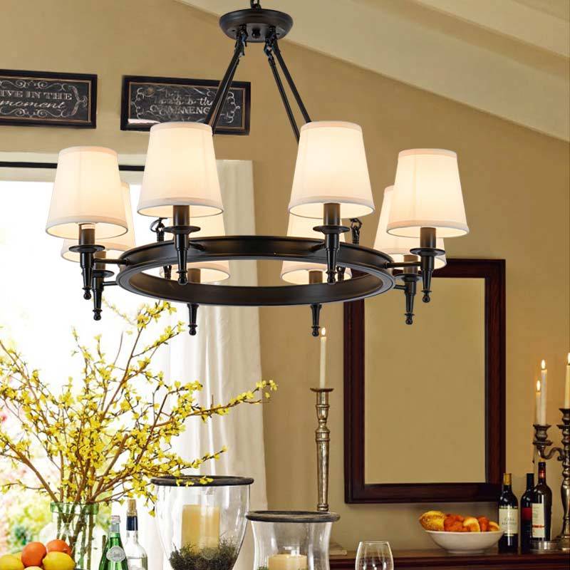 Alessio Vintage Ring Metal/Fabric Chandelier, Black/Copper - Cueteks