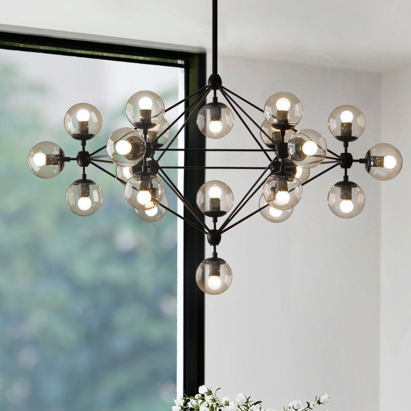 Fifteen-light black Valentina bubble chandelier near a tall window